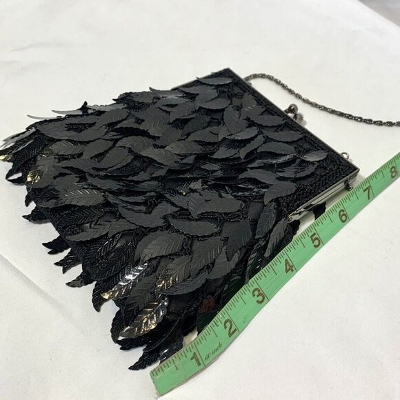 Vintage DRAP Barcelona Beaded Flapper Crossbody Purse Kiss Lock Leaf Sequins EUC - Picture 10 of 13